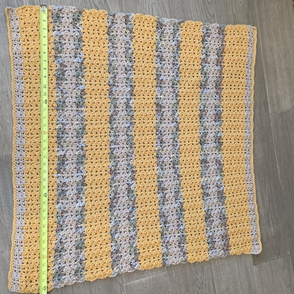 Handmade Crochet Blanket Lapghan Mustard Yellow Earth Tone Stripe Throw 36 X 34 - Picture 11 of 12